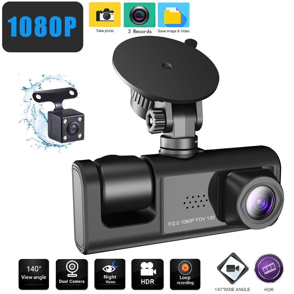 Roinvou 3 Channel Dash Cam Front Rear and Inside with 2 IPS Screen, Three  Way Triple Dash Camera Recorder for Car, 130° FOV with Night Vision