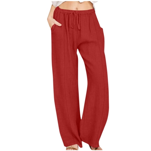 Aumtumn Plus Size Yoga Pants for Womens Elastic High Waist Casual Solid Color Elastic Waist Pocket High Waist Strap Home Pants