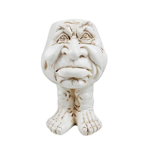 Aunavey 5.91” x 4.72” Funny Face Antique White Resin Head Planter with Drainage Hole