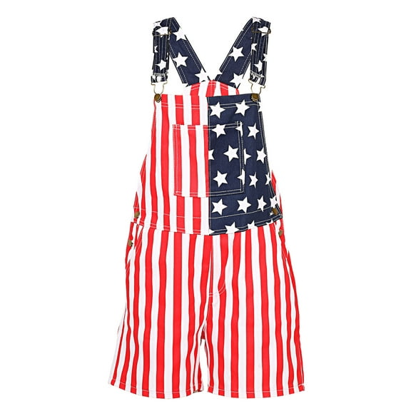 Aunavey American Flag Overalls Denim Bib Shorts for Men Women Jumpsuit with Pocket