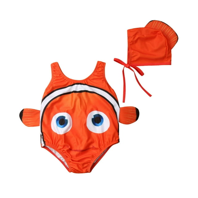 Aunavey Baby Boys Girls Goldfish Swimsuit One Piece Bathing Suit UPF 50+ Toddler Swimwear Set