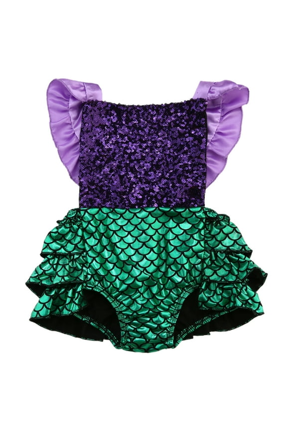 Baby Girl Sequins Mermaid Bodysuit Romper Jumpsuit Summer Outfit Sunsuit Clothes
