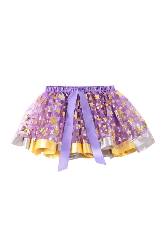 Baby Girls' Star Tutu Glitter Ballet Triple Layer Tulle Dance Skirt Kids Princess Birthday Party Dress