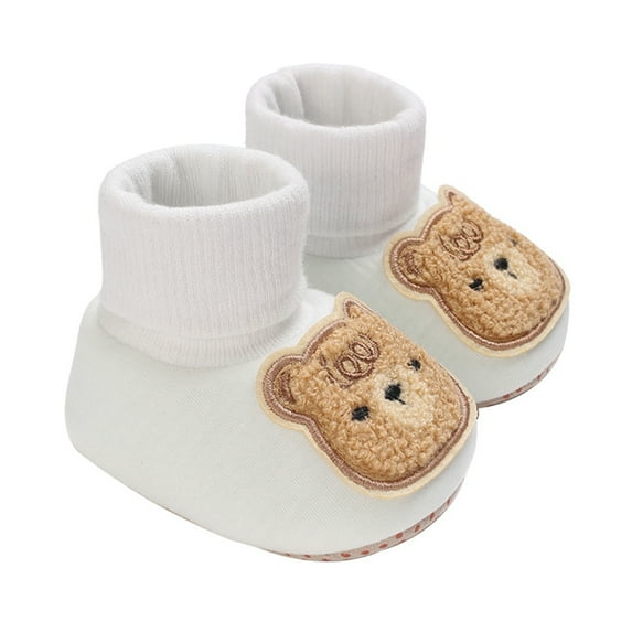 Aunavey Bear Embroidered Baby Slippers for Soft and Anti-Slip Comfort