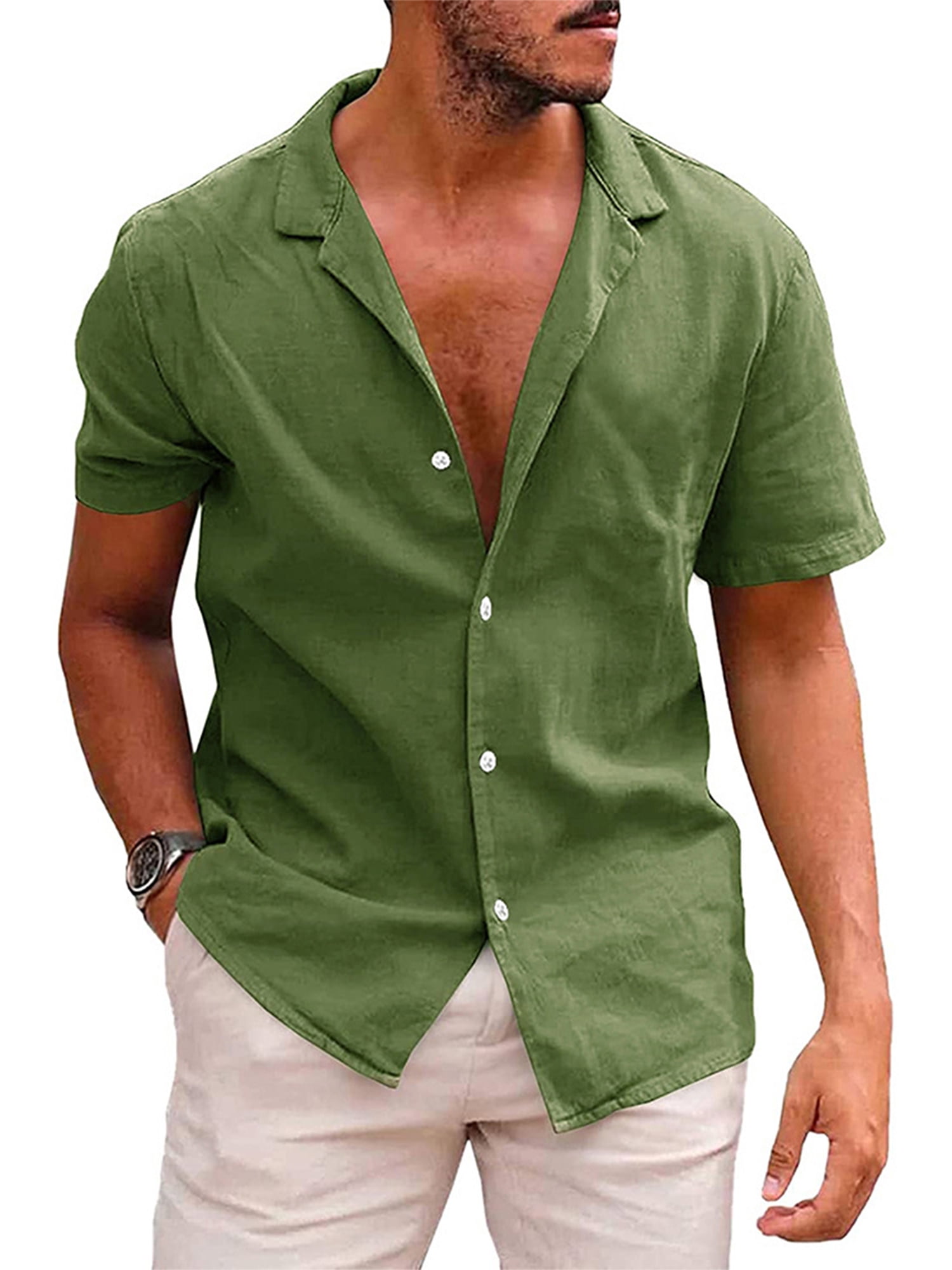 QUNPIU Men's Summer Short Sleeve Button Down Shirt – Slim Fit, Lightweight & Wrinkle Free – Casual Beach & Dress Shirt