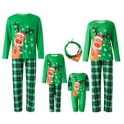 Aunavey Christmas Pajamas Matching Family Sleepwear Deer Shirt Plaid Pants Pj Set for Women Men Kids Dog