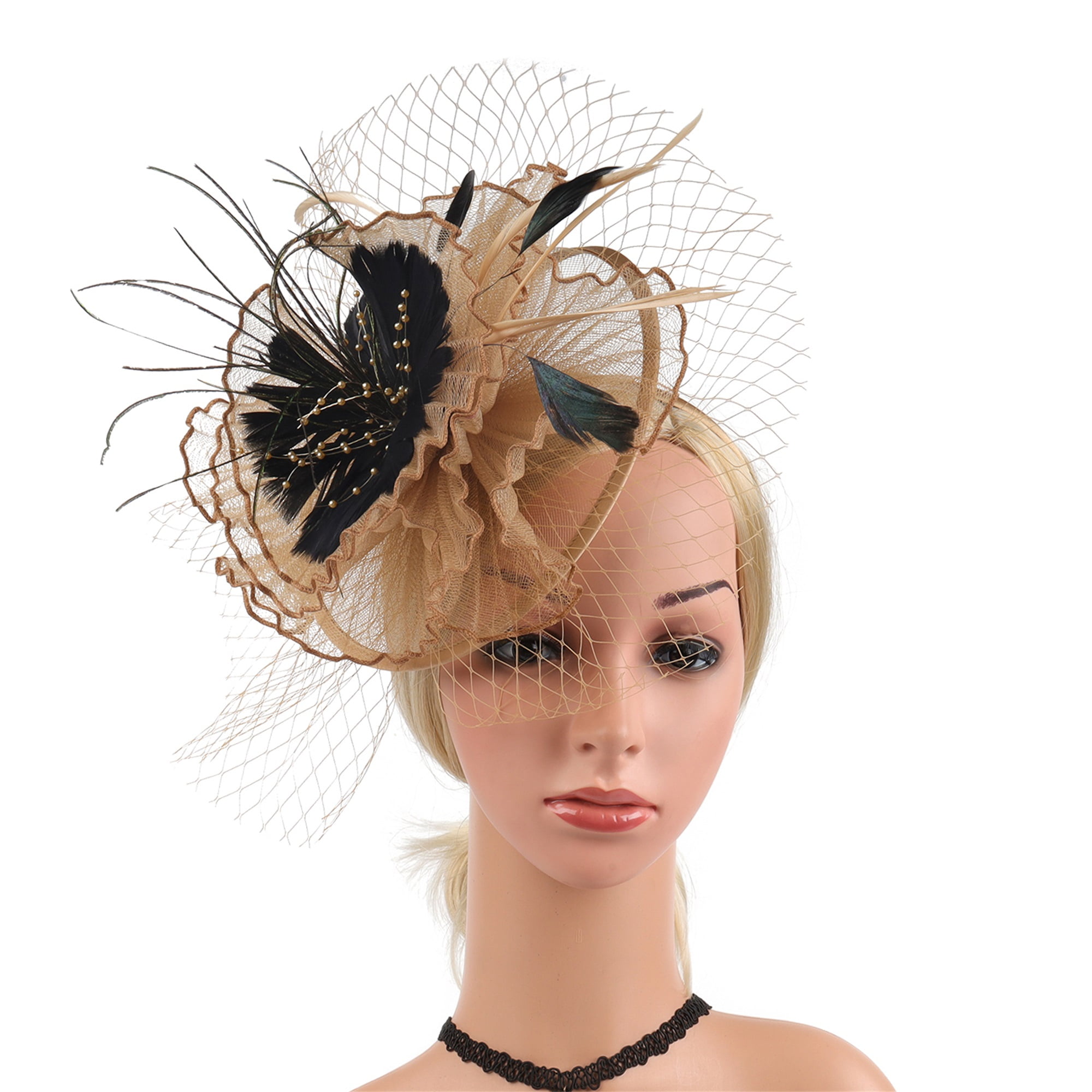 Aunavey Fascinator for Women Hair Clip Hat Bowler Feather Flower Veil