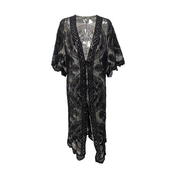Aunavey Flowy Long Lace Kimono Cardigan Swimwear Cover-Up (Women's)