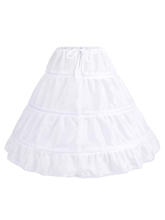 Girls' 3 Hoops Petticoat Full Slip Flower Girl Crinoline Skirt for 4-7 Years