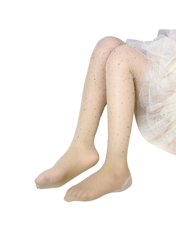 Glitter Rhinestone Pantyhose Stockings for Kids Girls, Fishnet Tights