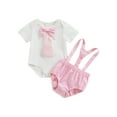 thumbnail image 1 of Aunavey Infant Baby Boy Gentleman Easter Rabbit Outfits Suits Summer Short Sleeve Bowtie Bodysuit Shirts Suspender Shorts, 1 of 8
