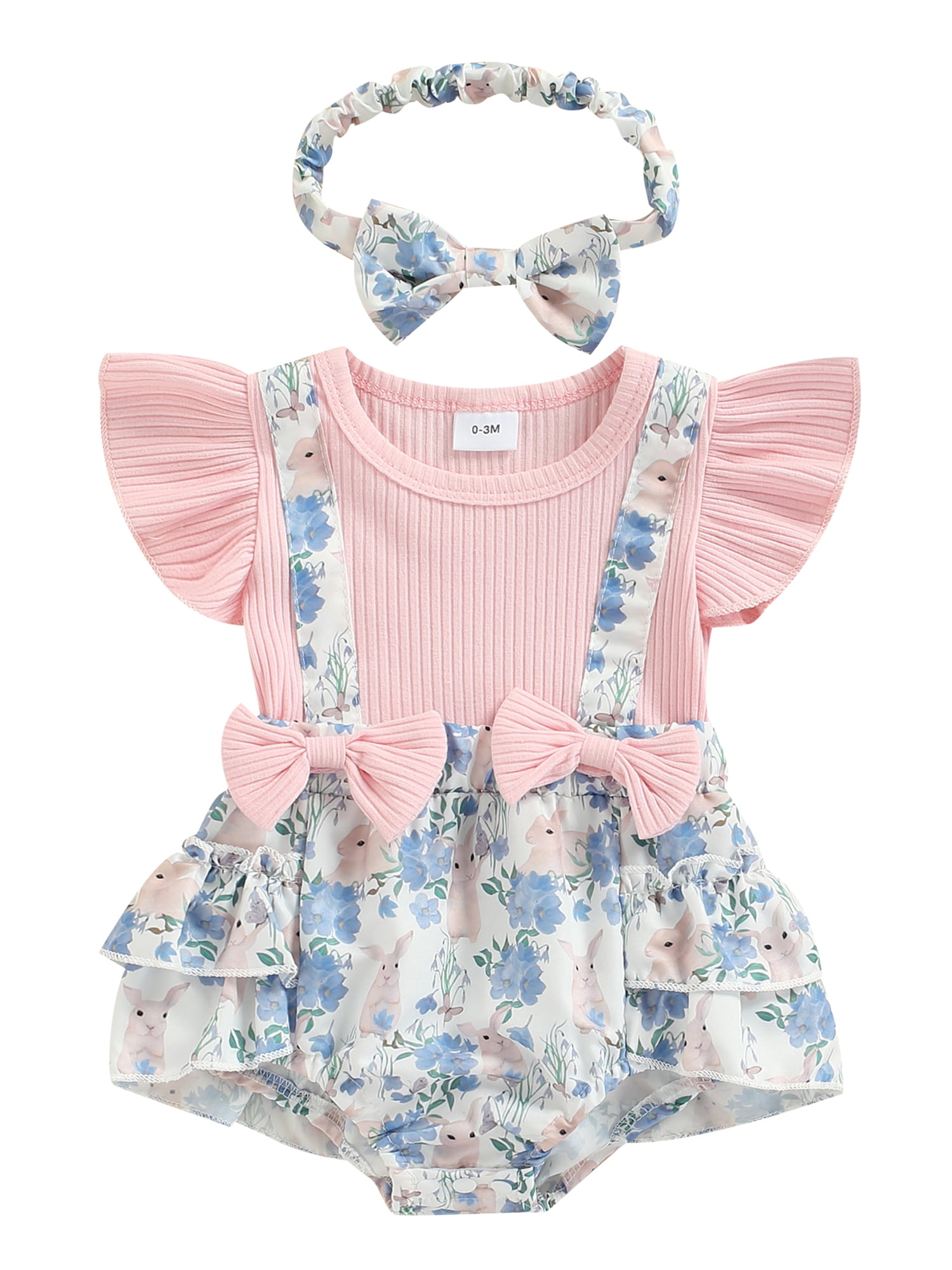 Aunavey Infant Baby Girl Summer Bunny Shorts Easter Outfit Ruffle Shirt