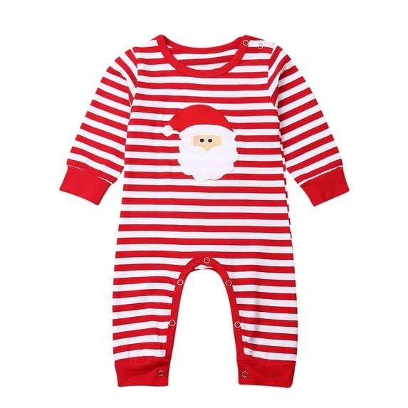 Aunavey Infant Baby Girls Boys Christmas Outfits Stripe Santa Romper Jumpsuit Pajamas