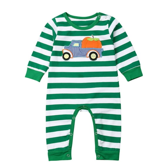 Aunavey Infant Baby Girls Boys Halloween Outfits Stripe Pumpkin Romper Jumpsuit Pajamas