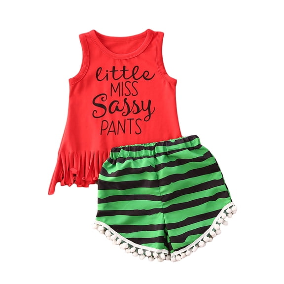 Aunavey Kids Girls Summer Clothes Set Baby Watermelon Tassle Vest Tops + Shorts Pants
