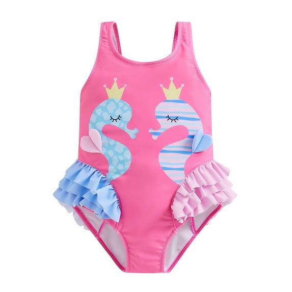 Aunavey Kids Toddler Baby Girl One Piece Swimsuit Beach Wear Ruffle Seahorse Swimwear Bathing Suits