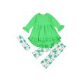 thumbnail image 1 of Aunavey Kids Toddler Baby Girl St. Patrick's Day Outfit Long Sleeve Ruffle Tunic Top Dress Clover Pants Leggings Set, 1 of 7