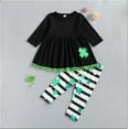 thumbnail image 1 of Aunavey Kids Toddler Baby Girl St. Patrick's Day Outfit Long Sleeve Ruffle Tunic Top Dress Clover Pants Leggings Set, 1 of 7