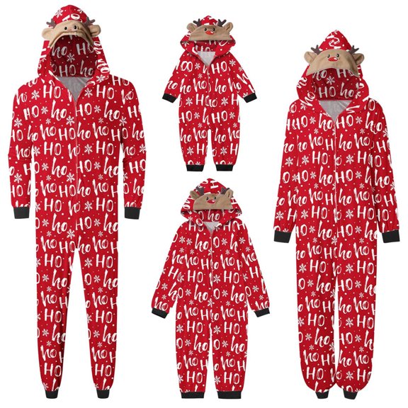 Aunavey Matching Family Christmas Onesies Pajamas Sets Elk Antler Hooded Romper PJ's Zipper Jumpsuit