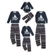 Aunavey Matching Family Christmas Pajamas Navy Blue Xmas Holiday Sleepwear Jammies Clothes Long Sleeve PJs Set