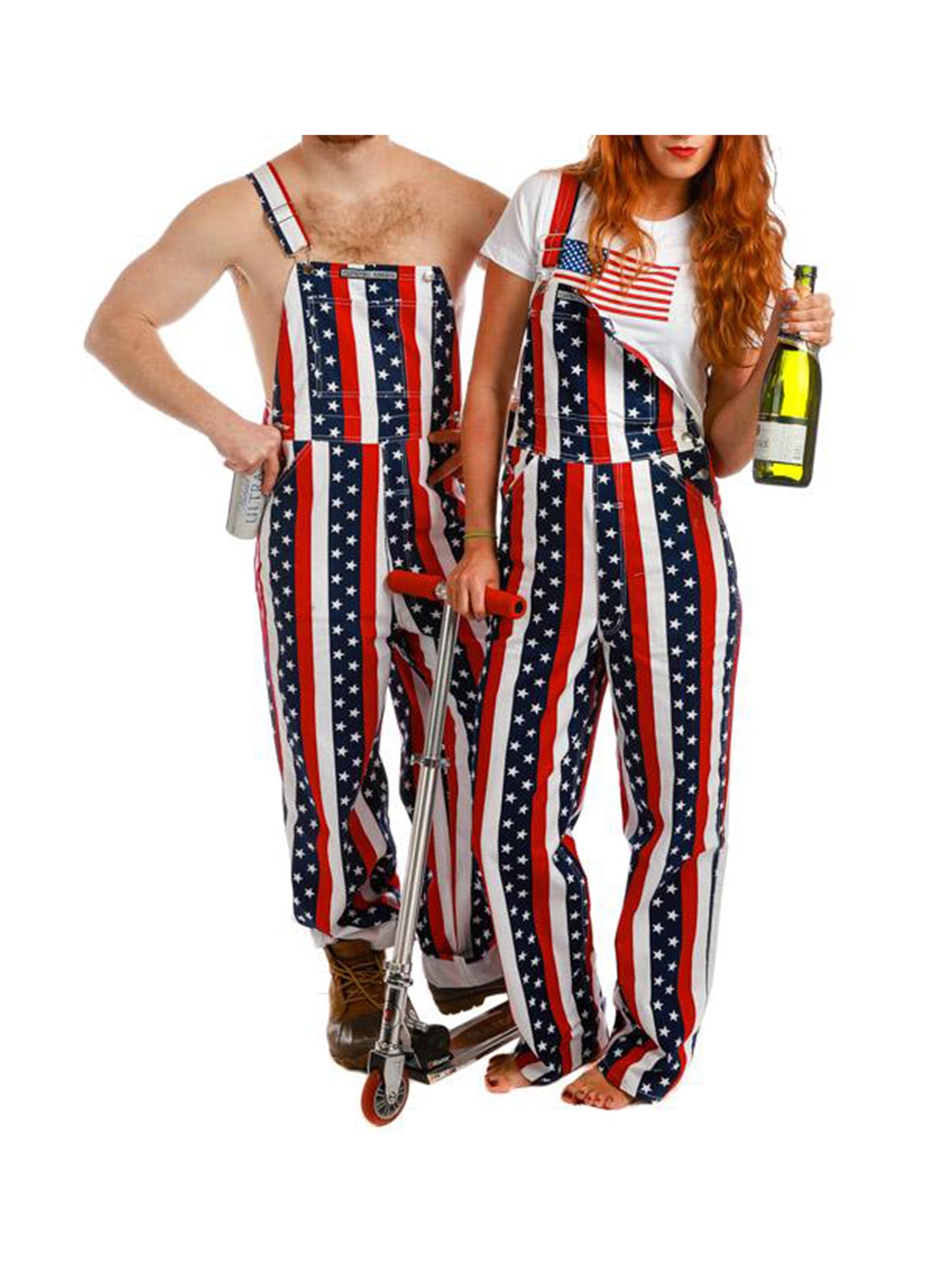 Aunavey Men's Women's American Flag Eagle Overalls Unisex Couples