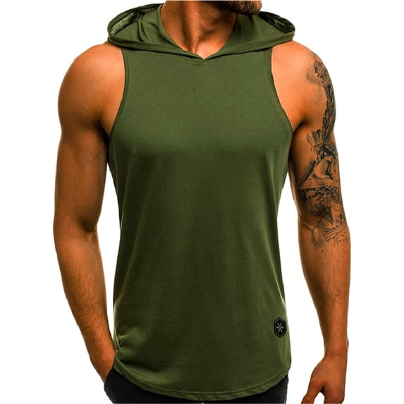 Aunavey Men's Workout Hooded Tank Tops Bodybuilding Muscle Cut Off T Shirt Sleeveless Gym Hoodies