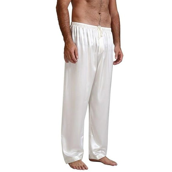 Aunavey Mens Satin Pyjamas Pants Sleep Pj Bottoms Lounge Long Pants with Drawstring