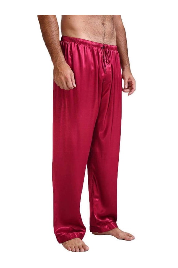 Mens Satin Pyjamas Pants Sleep Pj Bottoms Lounge Long Pants with Drawstring