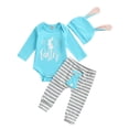 thumbnail image 1 of Aunavey Newborn Baby Boy Girl My First Easter Outfits Bunny Romper Pants Rabbit Ears Hat 3pcs Clothes Set, 1 of 8