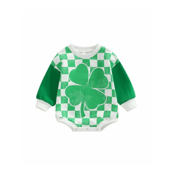 Aunavey Newborn Baby Boy Girl St Patrick's Day Sweatshirt Long Sleeve Oversized Shamrock Romper Clover Onesie