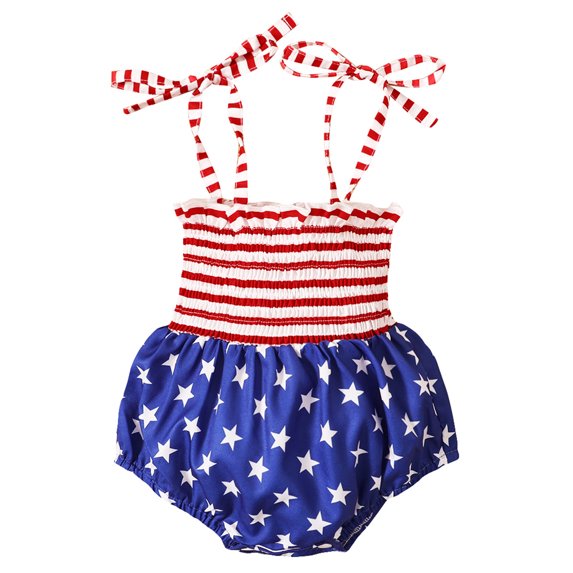 Aunavey Newborn Baby Girl 4th of July Outfits Romper Independence Day American Flag Print Clothes