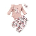 thumbnail image 1 of Aunavey Newborn Infant Baby Girls Easter Outfits Bunny Romper Bodysuit Floral Pants Headband 3Pcs Clothes Set, 1 of 8