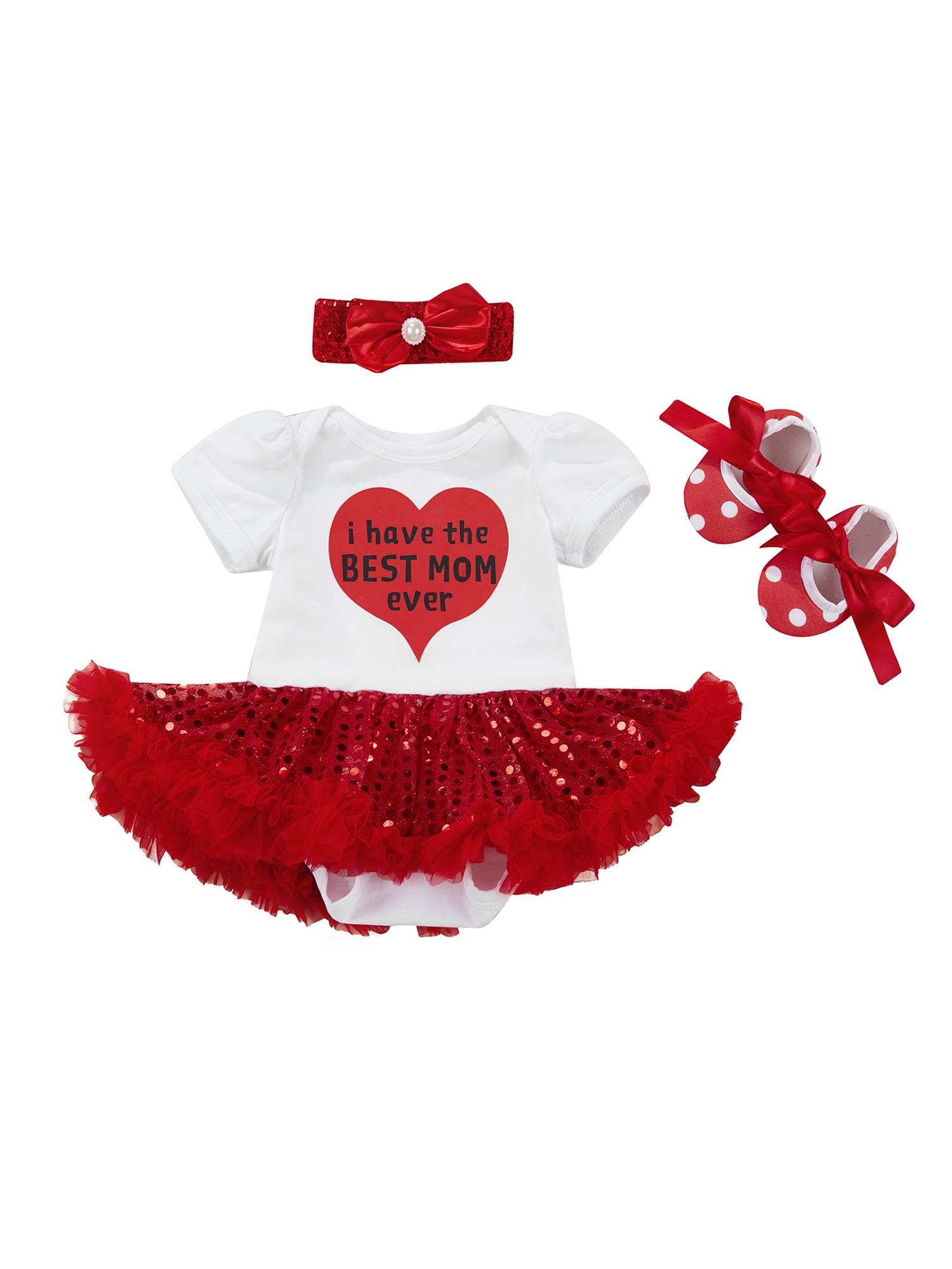 Aunavey Newborn Infant Baby Girls Valentines Day Outfit Short Sleeve ...