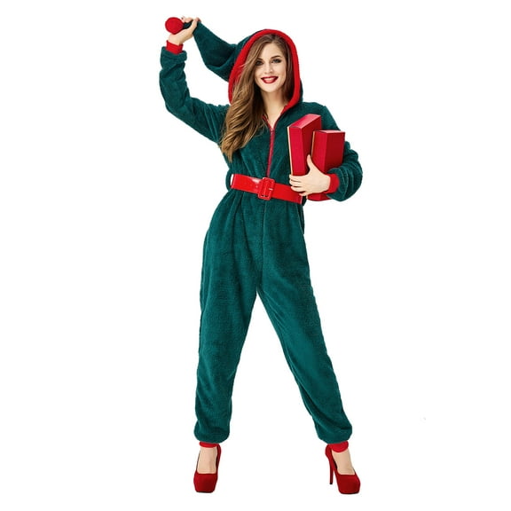 Aunavey PJs Family Matching Christmas Onesies Fleece Hooded Pajamas Holiday Santa Jumpsuit