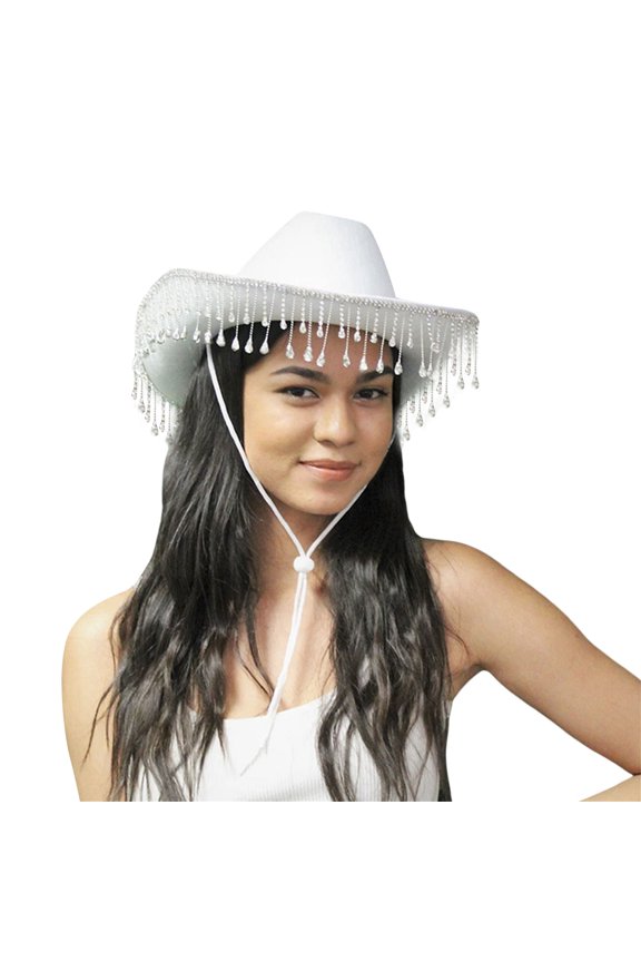 Rhinestone Cowgirl Hat Bling Diamond Glitter Fringe Cowboy Western Hat for Women Cosplay Party Costume