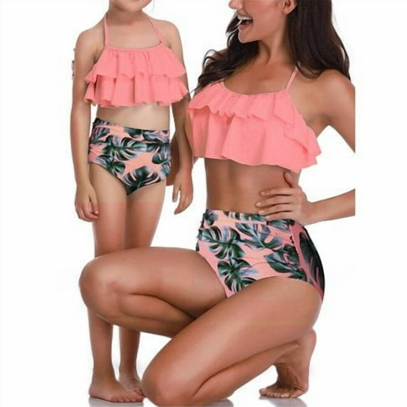 Aunavey Summer Cute Women Baby Girls Bikini Set Family Matching Swimwear Mommy and Me Swimsuit