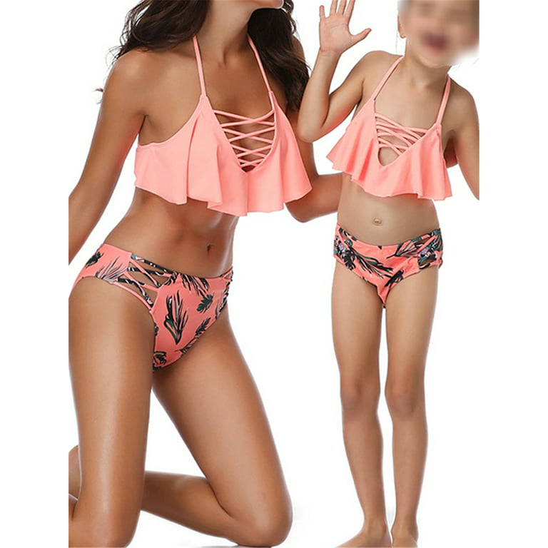 Aunavey Summer Cute Women Baby Girls Bikini Set Family Matching