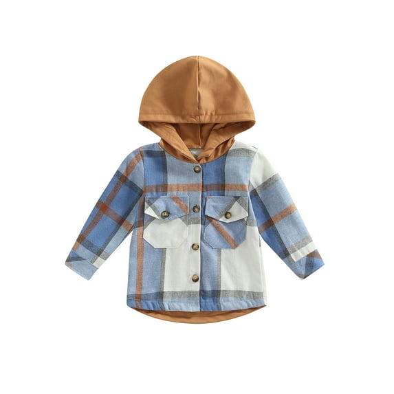 Aunavey Toddler Baby Boy Girls Hoodie Plaid Flannel Hooded Long Sleeve T-Shirt Tops Kid Clothes 1-6T