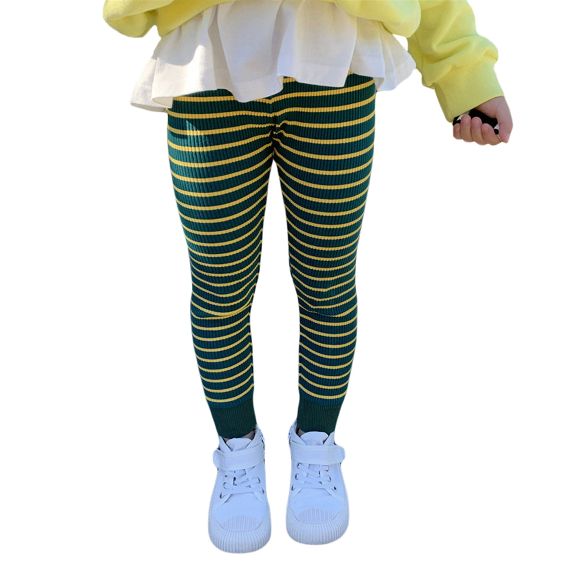 Aunavey Toddler Girl Footless Tights Striped Knit Pantyhose Leggings