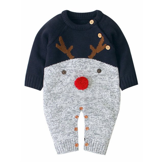 Aunavey Unisex Infant Baby Christmas Sweater Romper Toddler Reindeer
