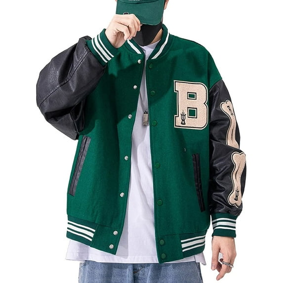 Aunavey Unisex Varsity Jacket Vintage Relaxed Casual Fit Button Down