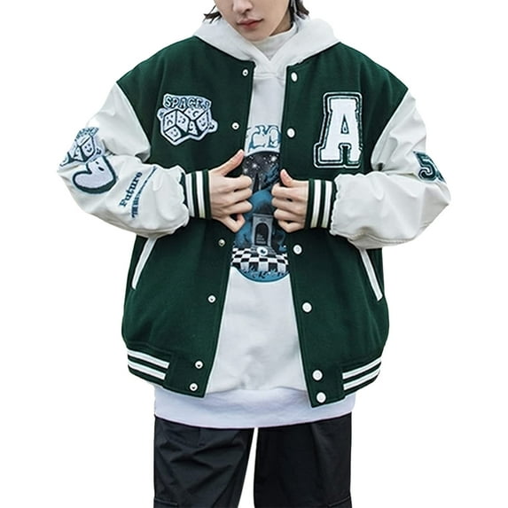 Aunavey Varsity Jacket Women Girl Vintage Relaxed Casual Fit Button Down College Baseball Coat