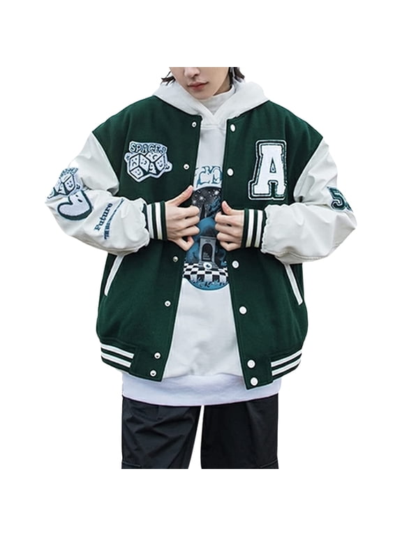 Varsity Jacket Women Girl Vintage Relaxed Casual Fit Button Down College Baseball Coat