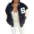 thumbnail image 1 of Aunavey Varsity Jacket Women Girl Vintage Relaxed Casual Fit Button Down College Baseball Coat, 1 of 6