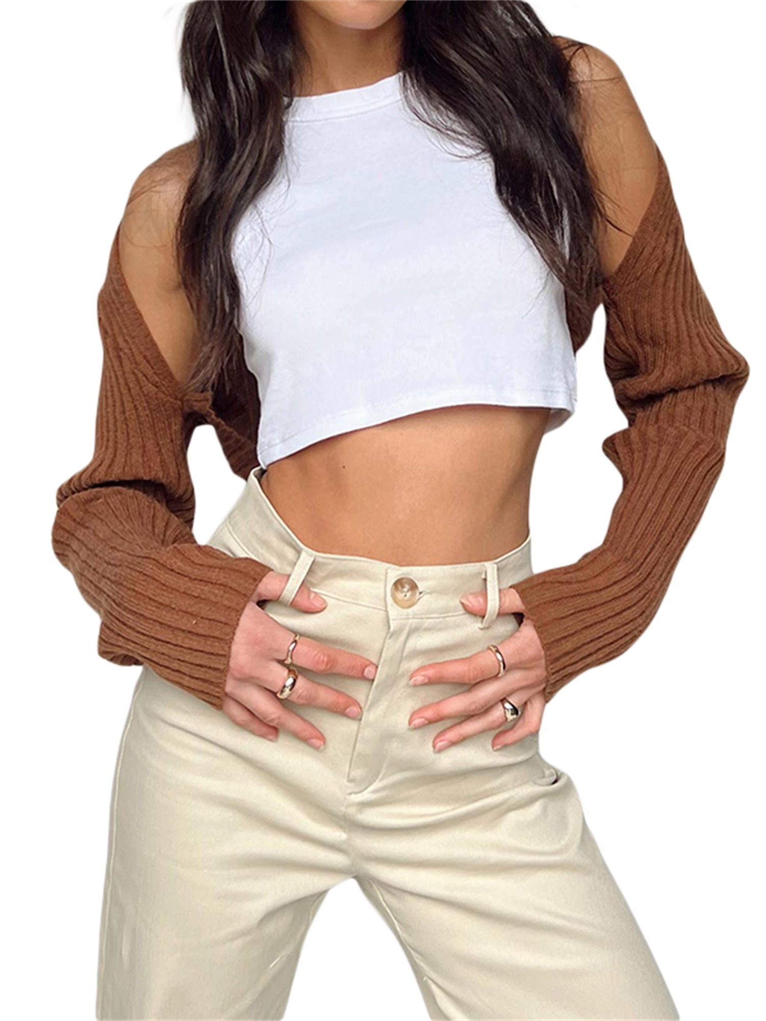 SheIn Women's Long Sleeve Open Front Crop Cardigan Drop Shoulder Shrug  Ribbed Knit Bolero Sweater at  Women’s Clothing store
