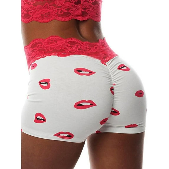 Aunavey Women Cute Sleep Shorts Cartoon Lace Trim Lounge Short Pajamas Pants