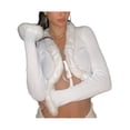 thumbnail image 1 of Aunavey Women Fluffy Long Sleeve Cardigan V Neck Knitted Cropped Sweater Faux Fur Trim Collar Cuffs, 1 of 8