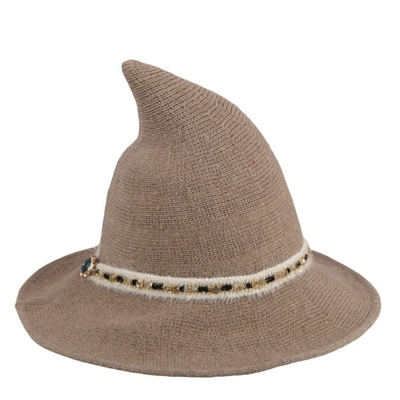 Aunavey Women Halloween Witch Hat Wool Knitted Wide Brim Foldable Pointed Cap for Party Masquerade Cosplay Daily
