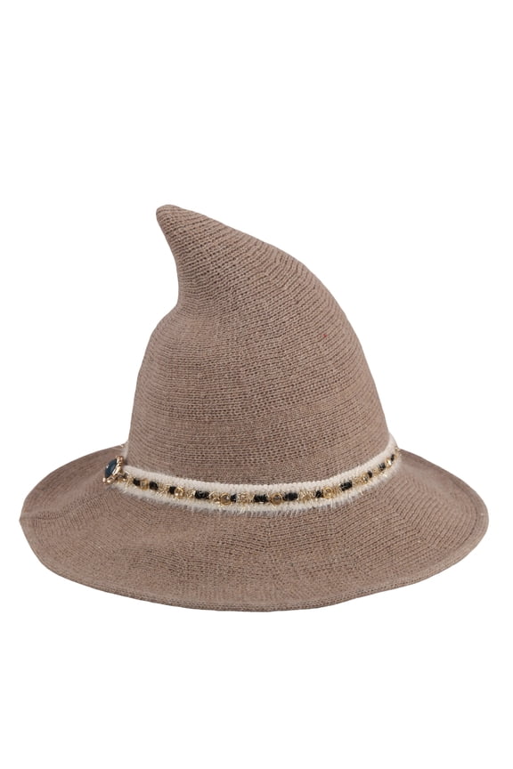 Women Halloween Witch Hat Wool Knitted Wide Brim Foldable Pointed Cap for Party Masquerade Cosplay Daily