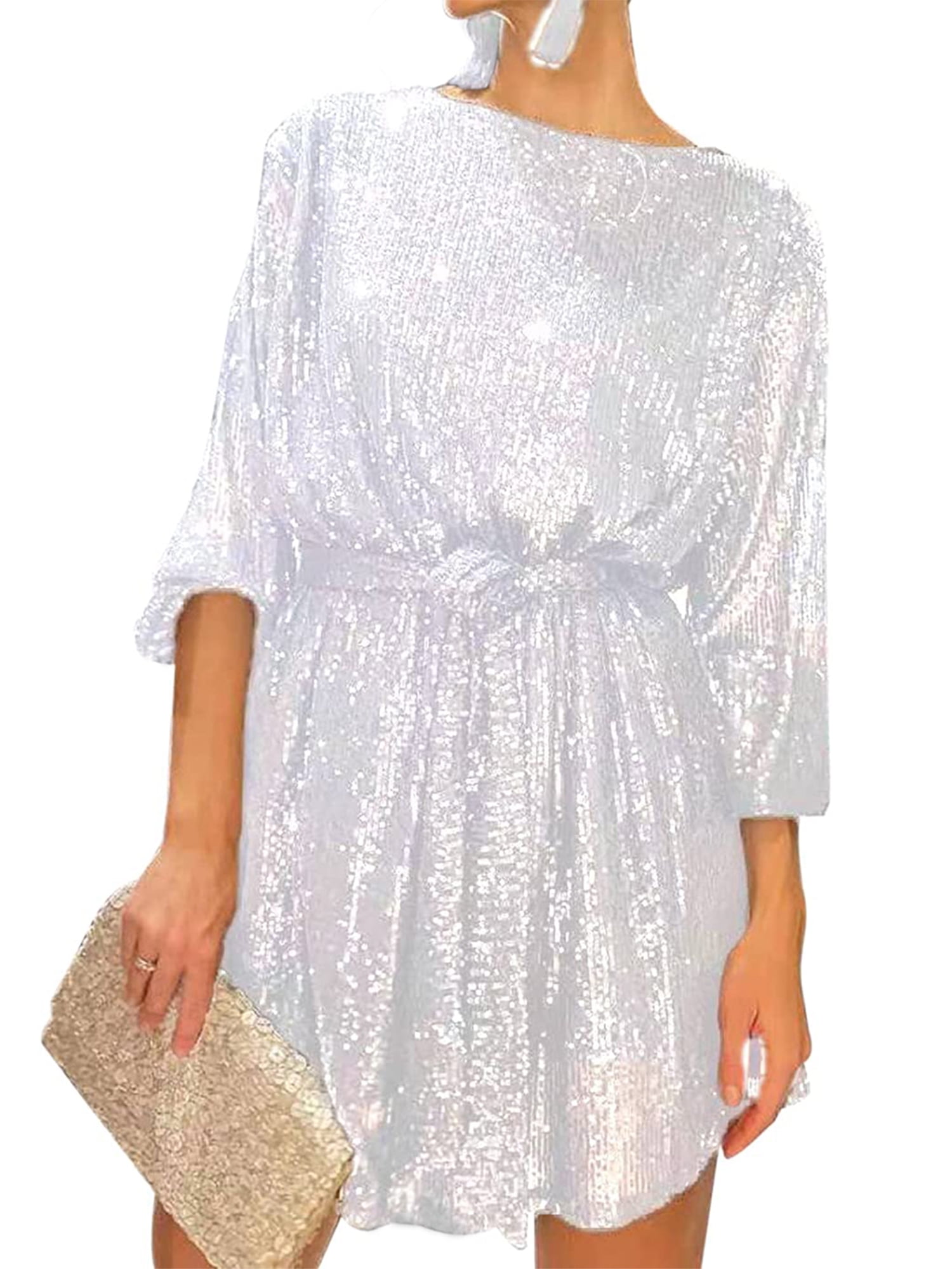Glitter Surplice Long Sleeve Mini Dress main image 0